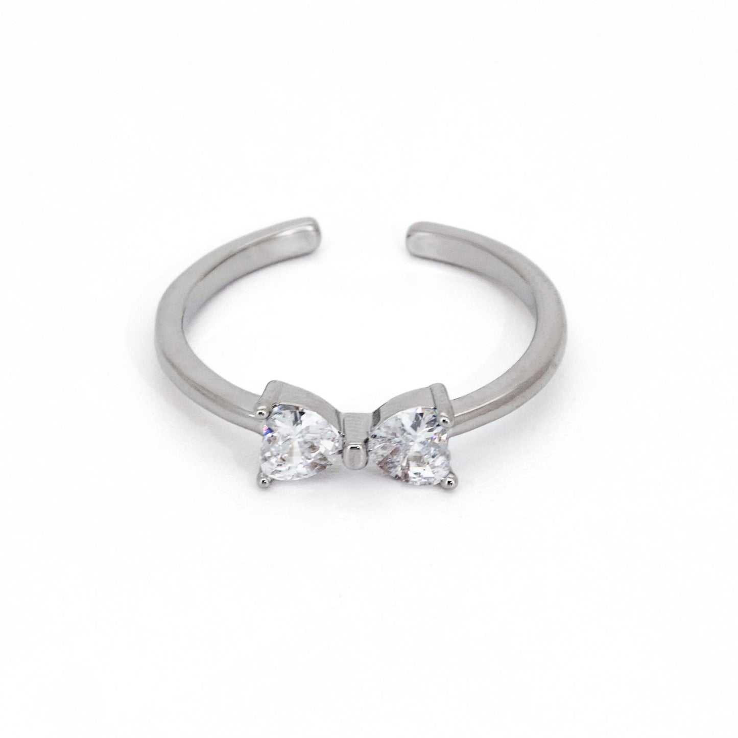 Warm Fortune Heart CZ Bow Open Ring for Women,18K Gold Plated Adjustable Stackable Promise Jewelry Gift