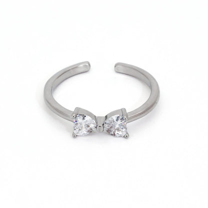 Warm Fortune Heart CZ Bow Open Ring for Women,18K Gold Plated Adjustable Stackable Promise Jewelry Gift