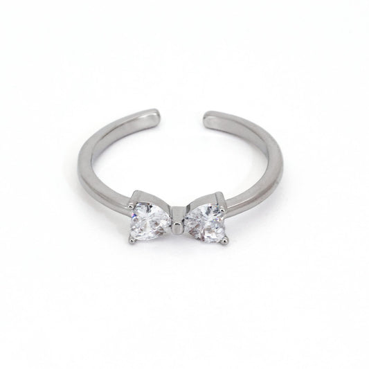 Warm Fortune Heart CZ Bow Open Ring for Women,18K Gold Plated Adjustable Stackable Promise Jewelry Gift