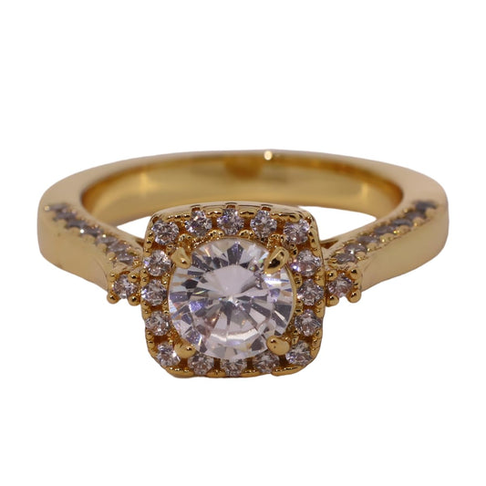 Warm Fortune Gold Plated Cubic Zirconia Band Ring, Hip Hop Street Style For Man or Women Fashion Jewelry