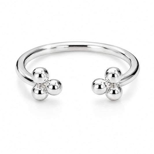 Warm Fortune Double Triple Smooth Ball Open Band Ring - 18K Gold Plated Metal Stackable Gift for Women, Daily Minimalist Fashion Accessory, Trendy Simple Wear,Adjustable