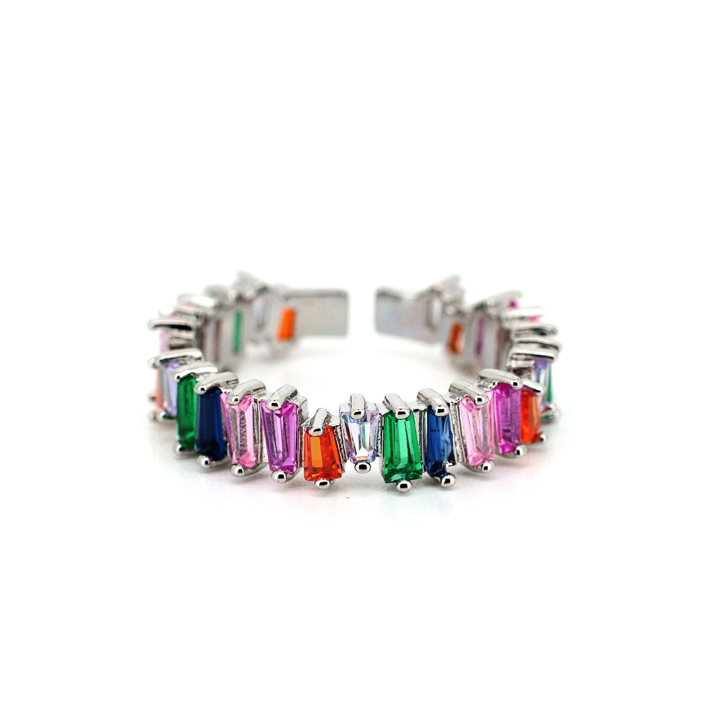 Warm Fortune Multi Color Baguette Cut CZ Open Ring for Women,18K Gold Plated Adjustable Stackable Casual Jewelry