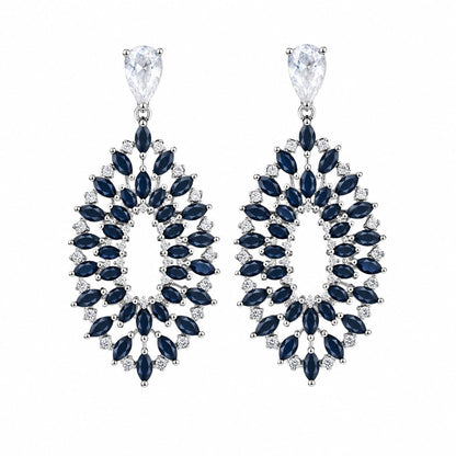 Warm Fortune 18K White Gold Plated Blue CZ Teardrop Dangle Earrings