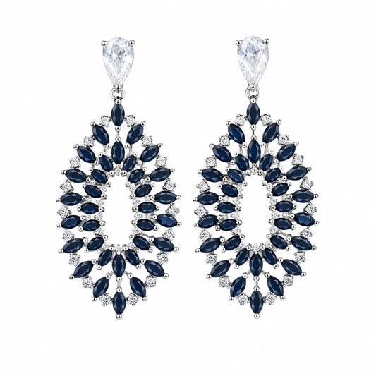 Warm Fortune 18K White Gold Plated Blue CZ Teardrop Dangle Earrings
