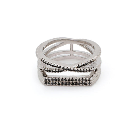 Warm Fortune Crisscross Band Ring - 18K Gold Plated Cubic Zirconia Stackable Gift for Women, Daily Fashion Wear & Casual Accessory, Trendy Street Wear, Size 6-8
