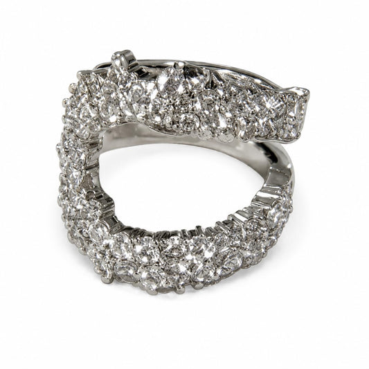 Warm Fortune 18K White Gold Plated Round CZ Open Wrap Statement Ring