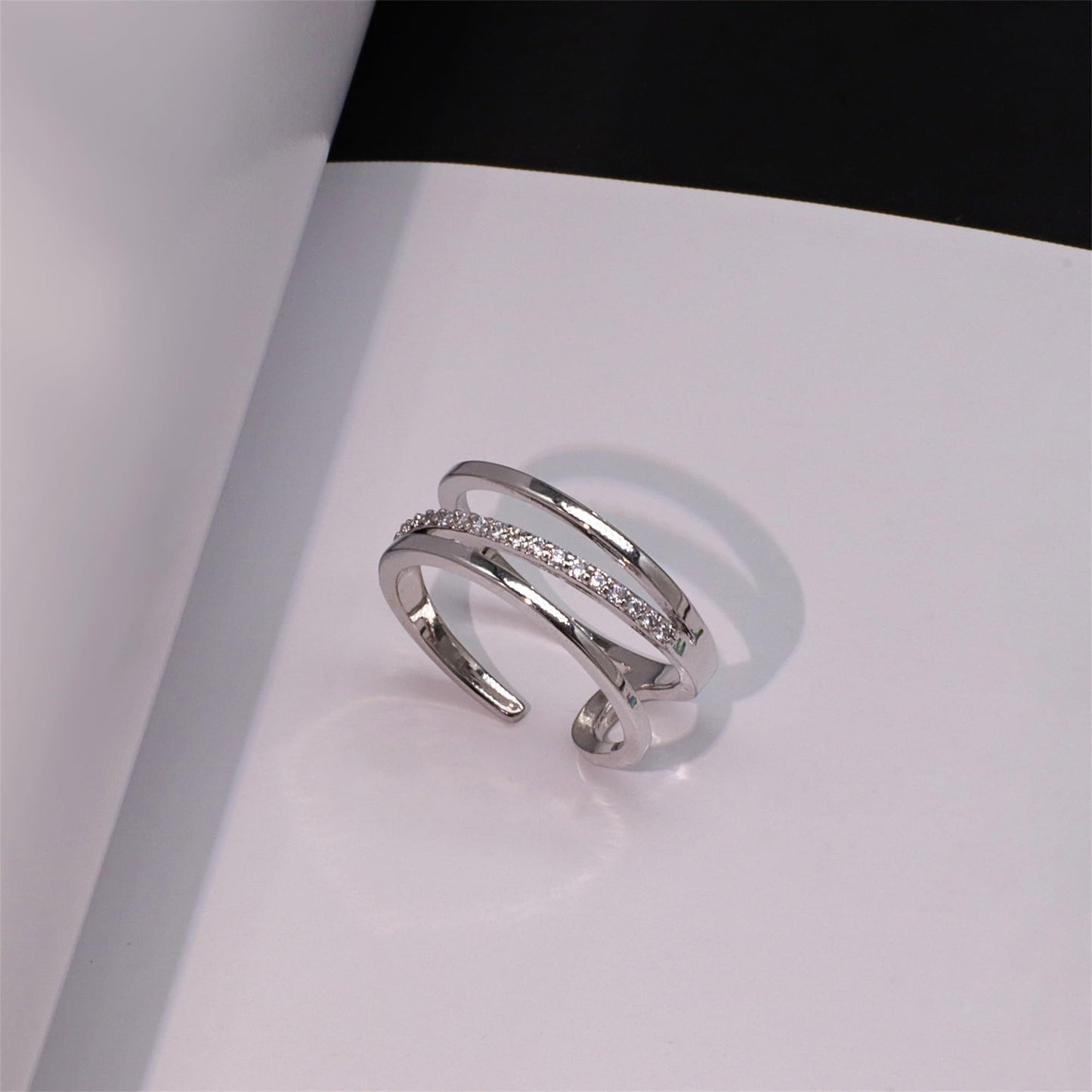 Warm Fortune Double Cross Paved Zircon Band Ring - 18K Gold Plated Cubic Zirconia Stackable Gift for Women, Daily Fashion Wear & Casual Accessory, Trendy Street Wear,Size 6-8