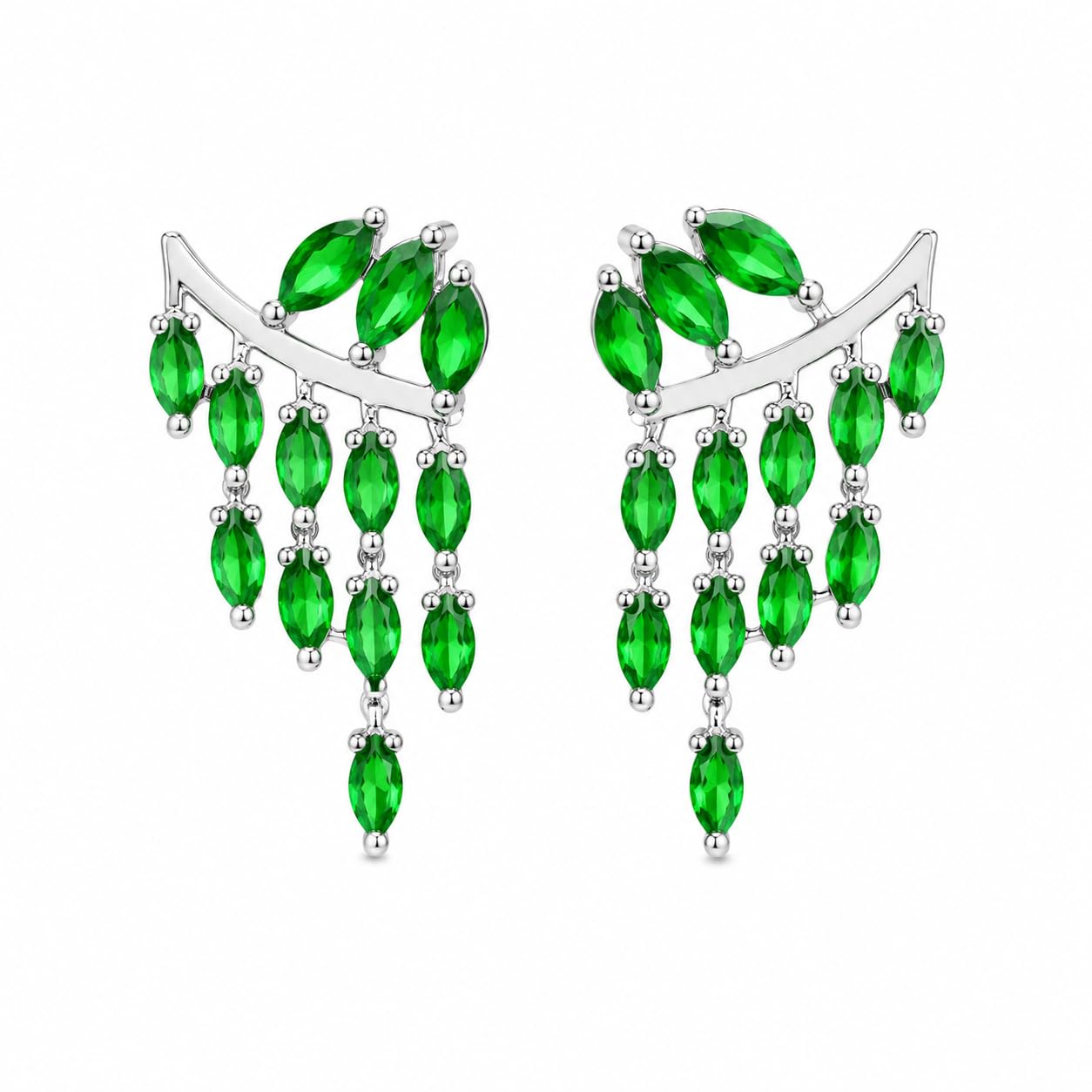 Warm Fortune 18K White Gold Plated Green CZ Vine Ear Climber Earrings