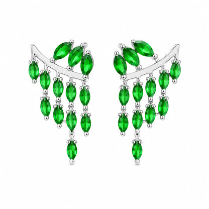 Warm Fortune 18K White Gold Plated Green CZ Vine Ear Climber Earrings