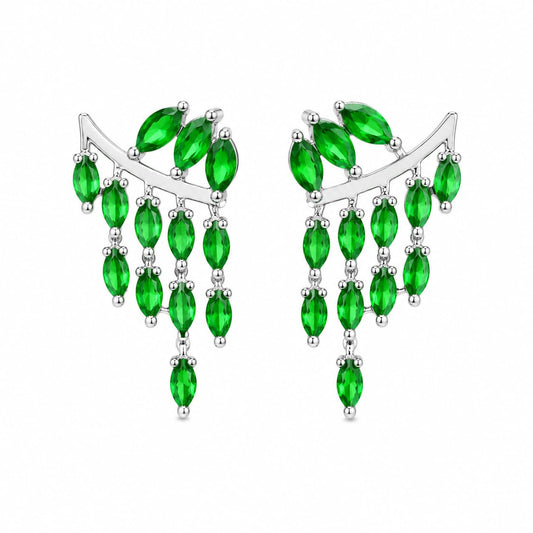 Warm Fortune 18K White Gold Plated Green CZ Vine Ear Climber Earrings