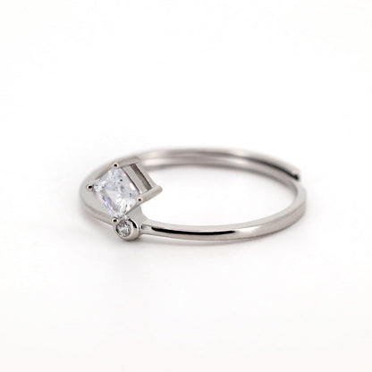 Warm Fortune Princess Cut Cubic Zirconia Open Ring for Women,18K Gold Plated Thin Adjustable Band Casual Stackable Jewelry