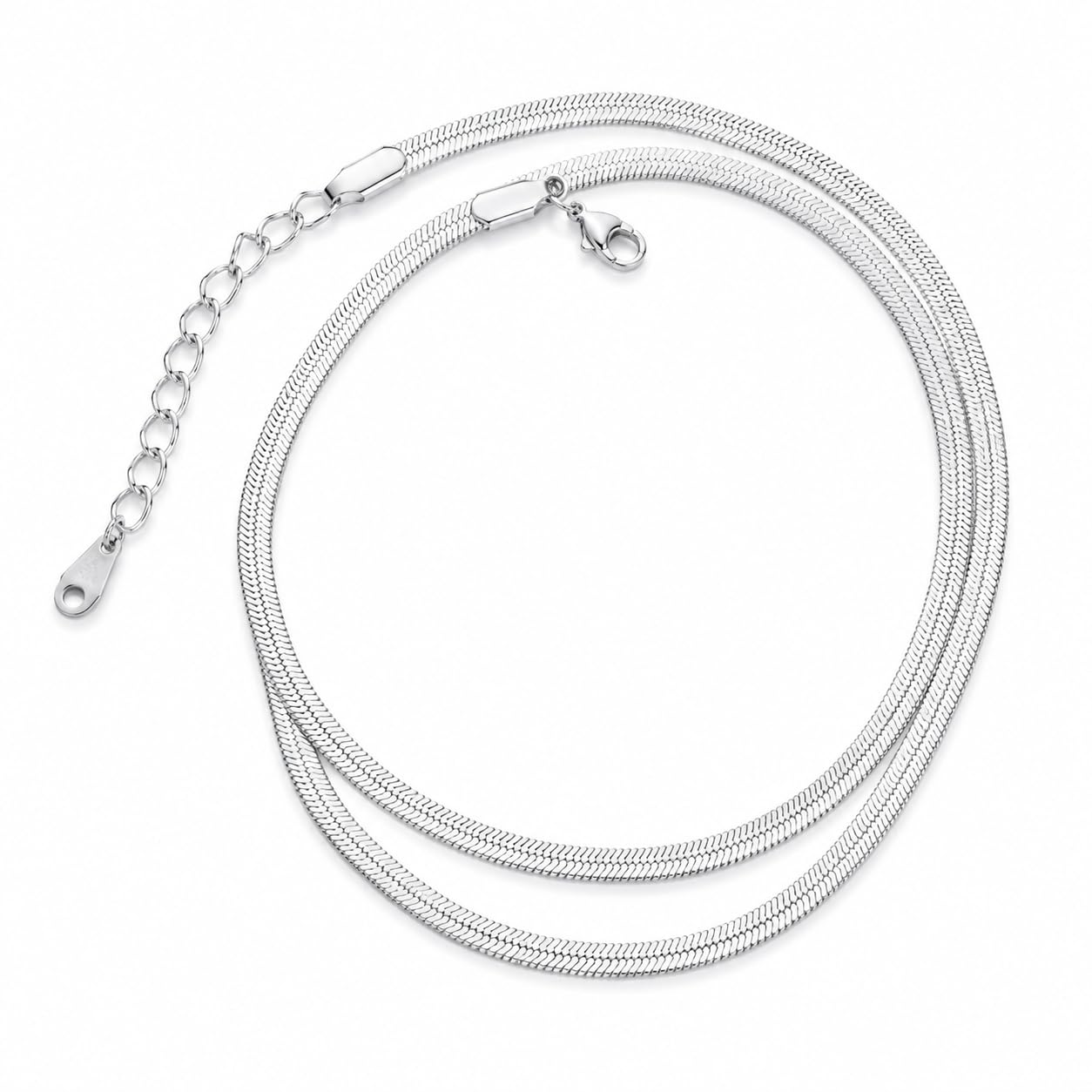 Warm Fortune 18K White Gold Plated Flat Snake Chain Necklace