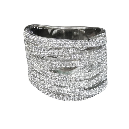 Warm Fortune Wide Pave Promise Ring for Her - 18K Gold Plated Cubic Zirconia, Stackable Gift Valentine's Day, Fashion & Daily Elegant Wear, Size 7-8