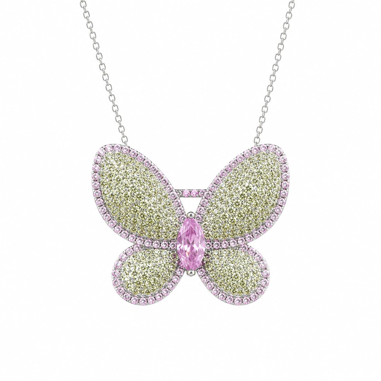 Warm Fortune Butterfly Pendant Necklace for Women, 18K White Gold Plated with Sparkling CZ
