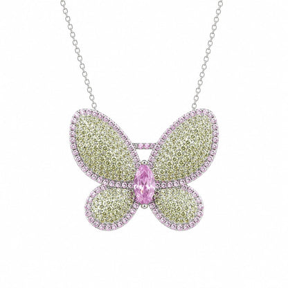 Warm Fortune Butterfly Pendant Necklace for Women, 18K White Gold Plated with Sparkling CZ