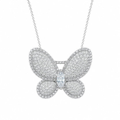 Warm Fortune Butterfly Pendant Necklace for Women, 18K White Gold Plated with Sparkling CZ