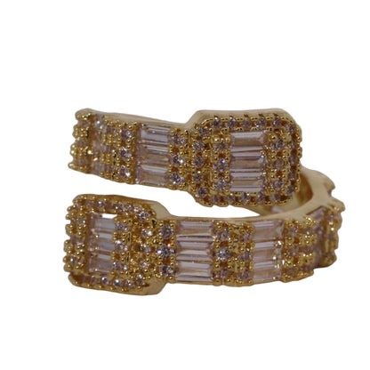 Warm Fortune Gold Plated Cubic Zirconia Band Ring, Hip Hop Street Style For Man or Women Fashion Jewelry