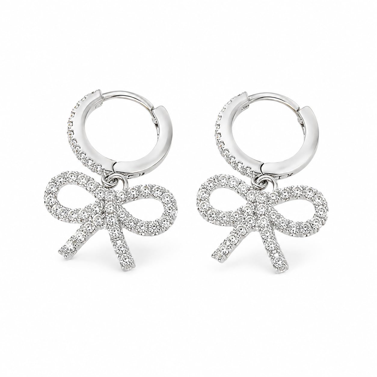 Warm Fortune 18K Gold Plated Bowknot Cubic Zirconia Drop Earrings for Women Hypoallergenic - Valentine's Day, Mother's Day, Birthday Gift for Her