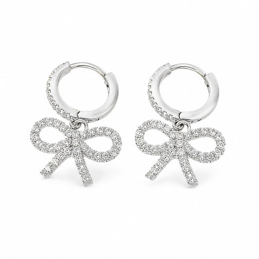 Warm Fortune 18K Gold Plated Bowknot Cubic Zirconia Drop Earrings for Women Hypoallergenic - Valentine's Day, Mother's Day, Birthday Gift for Her