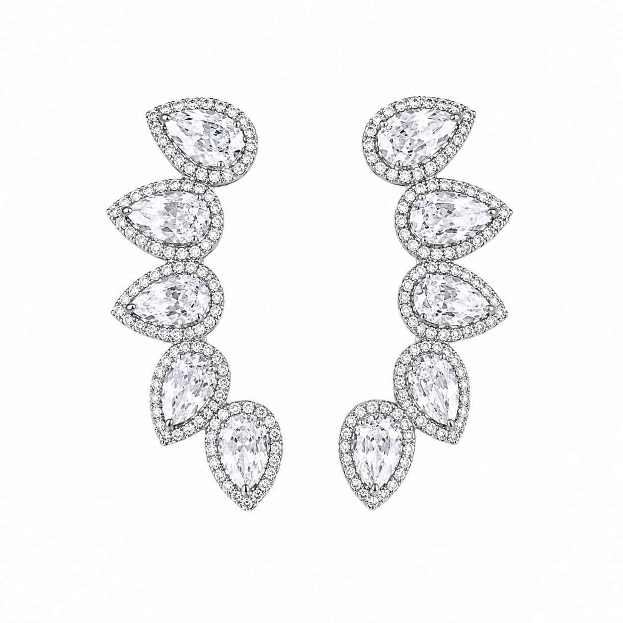 Warm Fortune 18K Gold Plated Pear Cut Halo Cubic Zirconia Gradient Curved Stud Earrings for Adult Women Hypoallergenic - Valentine's Day, Mother's Day, Birthday Gift for Her