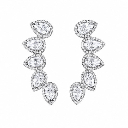 Warm Fortune 18K Gold Plated Pear Cut Halo Cubic Zirconia Gradient Curved Stud Earrings for Adult Women Hypoallergenic - Valentine's Day, Mother's Day, Birthday Gift for Her