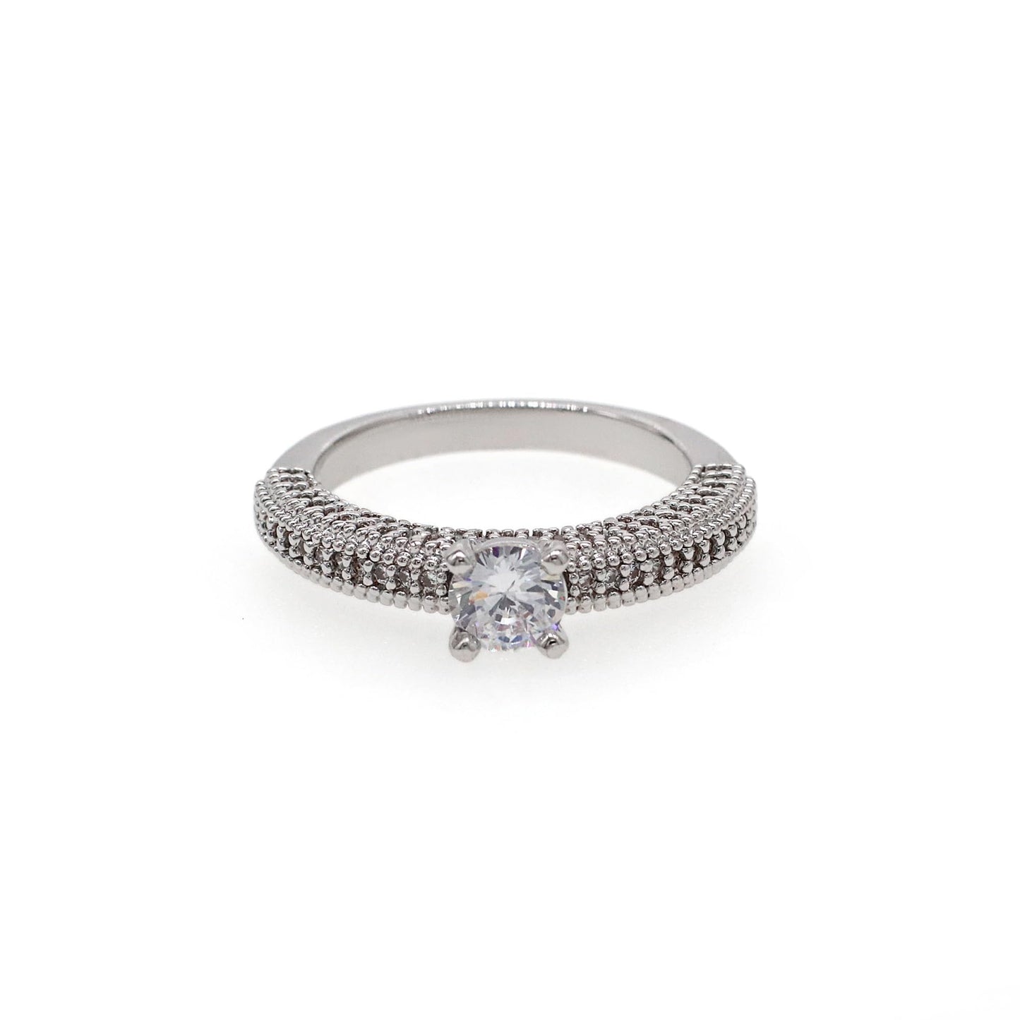 Warm Fortune Round Cut Pave Engagement Ring for Women - 18K Gold Plated Cubic Zirconia, Wedding Proposal Gift, Romantic Promise, Size 6-9