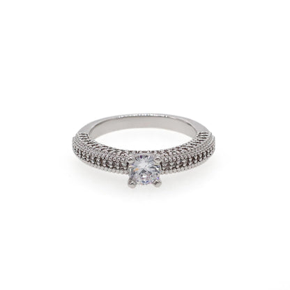 Warm Fortune Round Cut Pave Engagement Ring for Women - 18K Gold Plated Cubic Zirconia, Wedding Proposal Gift, Romantic Promise, Size 6-9