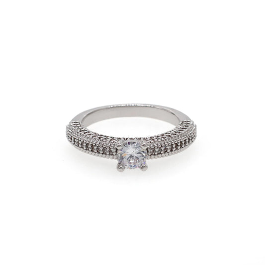 Warm Fortune Round Cut Pave Engagement Ring for Women - 18K Gold Plated Cubic Zirconia, Wedding Proposal Gift, Romantic Promise, Size 6-9