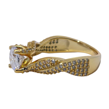 Warm Fortune Cubic Zirconia Engagement Ring for Women, 925 Sterling Silver with 18K Gold Plated Anniversary Ring, Gift for Her Promise Ring