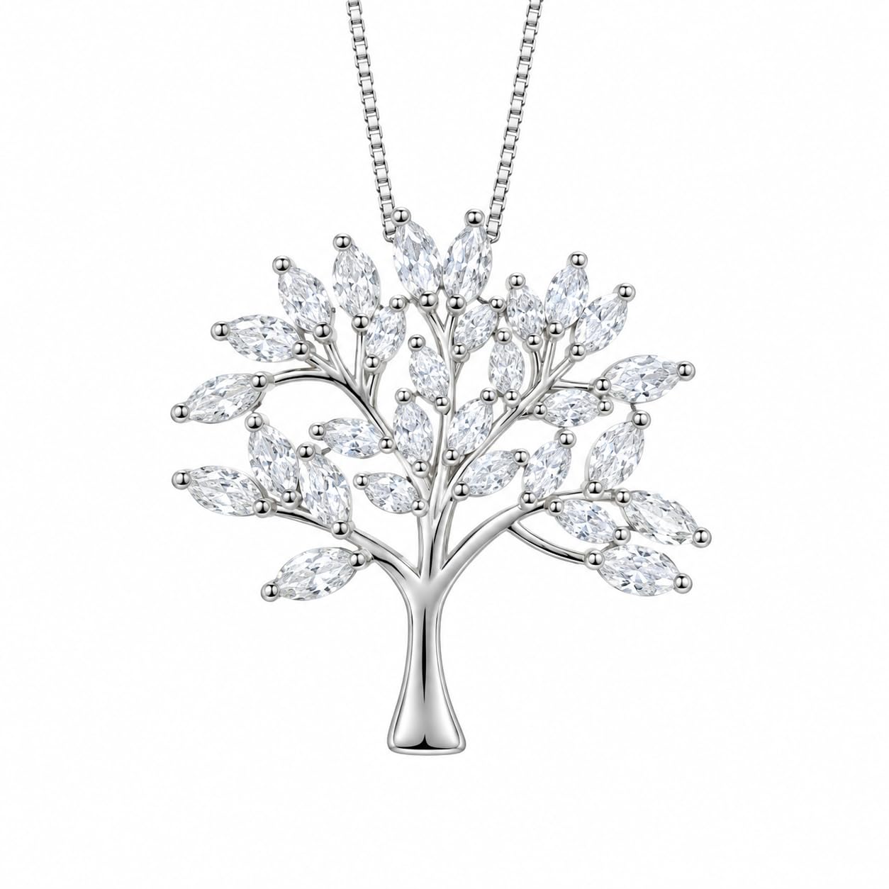 Warm Fortune 18K White Gold Plated CZ Tree of Life Pendant Necklace