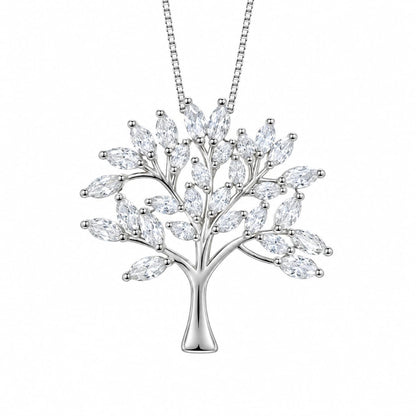 Warm Fortune 18K White Gold Plated CZ Tree of Life Pendant Necklace