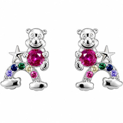 Warm Fortune 18K Gold Plated Bear Rainbow Multi Cubic Zirconia Stud Earrings for Adult Women Hypoallergenic - Valentine's Day, Mother's Day, Birthday Gift for Her