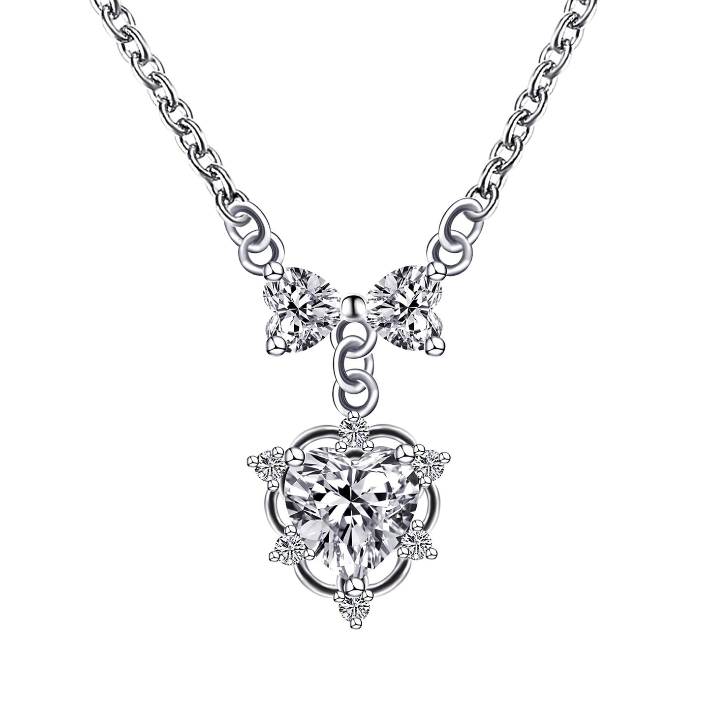 Warm Fortune Moissanite Pendant Necklace for Women, 0.5/1.0 ct DE VVS, 18K White Gold Plated Sterling Silver, 16 inch + 2inch Chain