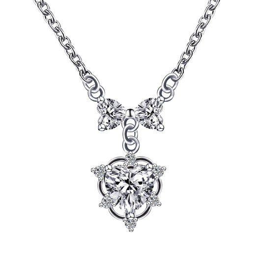Warm Fortune Moissanite Pendant Necklace for Women, 0.5/1.0 ct DE VVS, 18K White Gold Plated Sterling Silver, 16 inch + 2inch Chain