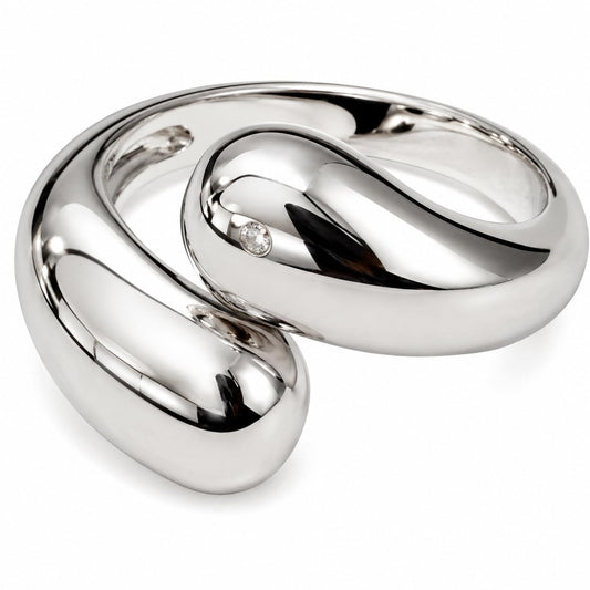 Warm Fortune Twisted Double Band Promise Ring Set for Women, 18K White Gold Plated Stackable Matching Bands with Tiny Cubic Zirconia, Minimalist Wedding Band Jewelry