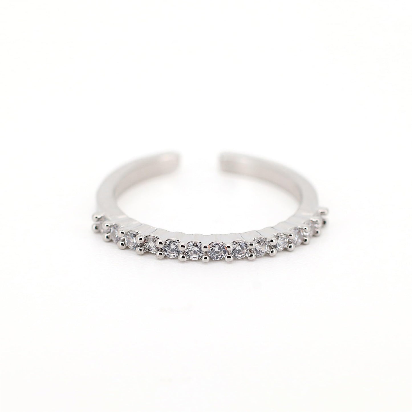 Warm Fortune Half Eternity Stackable Band Ring for Women - 18K Silver Plated Cubic Zirconia, Wedding & Daily Stack Jewelry Gift, Adjustable