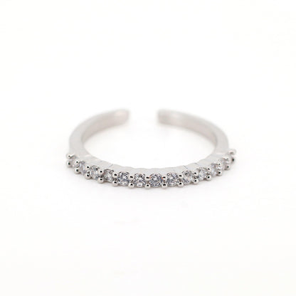 Warm Fortune Half Eternity Stackable Band Ring for Women - 18K Silver Plated Cubic Zirconia, Wedding & Daily Stack Jewelry Gift, Adjustable