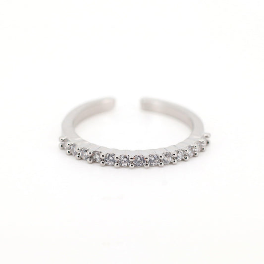 Warm Fortune Half Eternity Stackable Band Ring for Women - 18K Silver Plated Cubic Zirconia, Wedding & Daily Stack Jewelry Gift, Adjustable