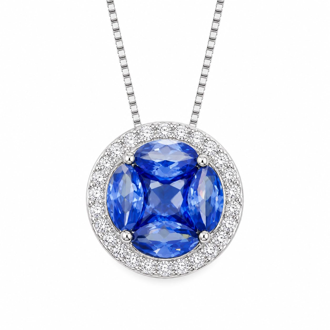 Warm Fortune Cushion Cut Halo Pendant Necklace for Women, 18K White Gold Plated Brass, Yellow Blue or Clear CZ, 18 Inch Chain, CZ Color Options