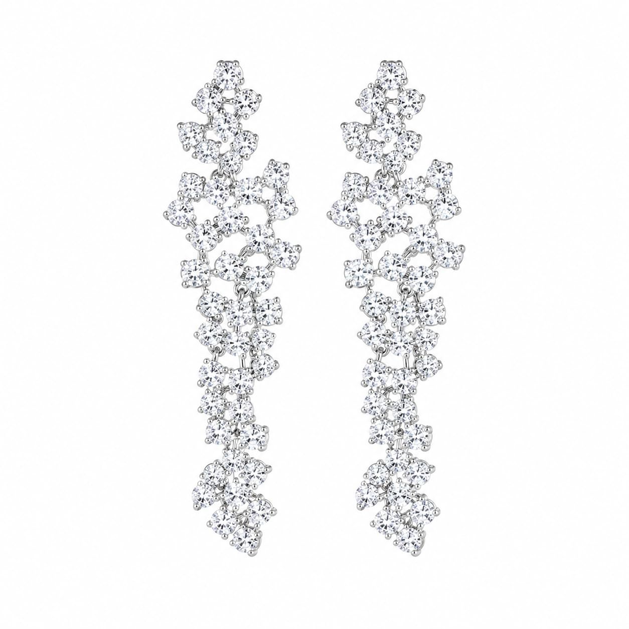 Warm Fortune 18K White Gold Plated CZ Cluster Dangle Earrings