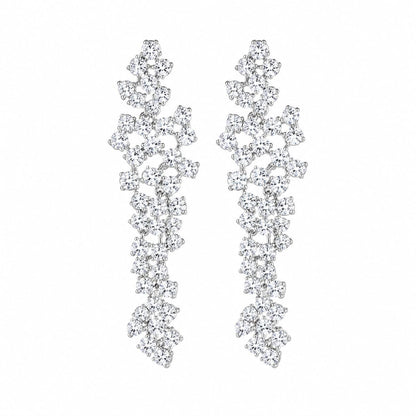 Warm Fortune 18K White Gold Plated CZ Cluster Dangle Earrings