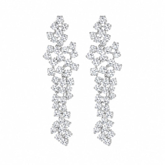 Warm Fortune 18K White Gold Plated CZ Cluster Dangle Earrings