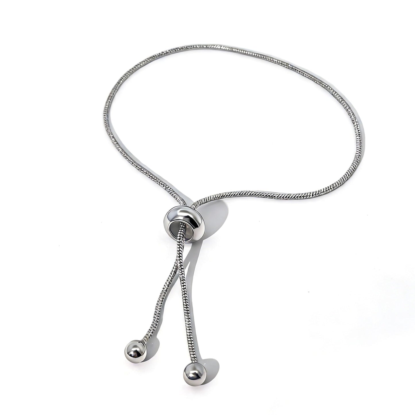 Warm Fortune Adjustable Bolo Bracelet for Women, White Gold Plated, 9 Inch, Sliding Snake Chain Design