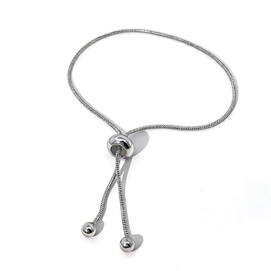 Warm Fortune Adjustable Bolo Bracelet for Women, White Gold Plated, 9 Inch, Sliding Snake Chain Design