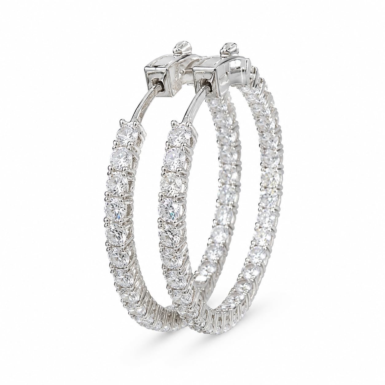 Warm Fortune 18K White Gold Plated Round CZ Inside-Out Hoop Earrings