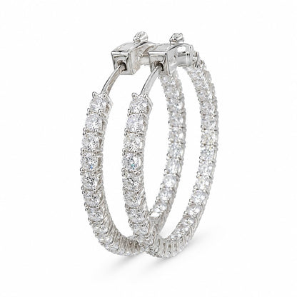 Warm Fortune 18K White Gold Plated Round CZ Inside-Out Hoop Earrings