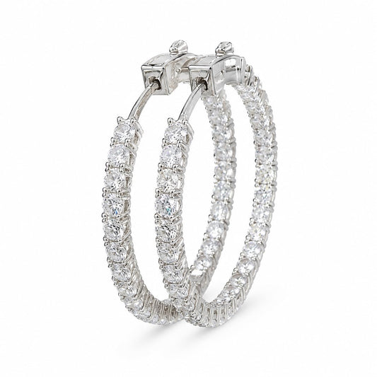 Warm Fortune 18K White Gold Plated Round CZ Inside-Out Hoop Earrings