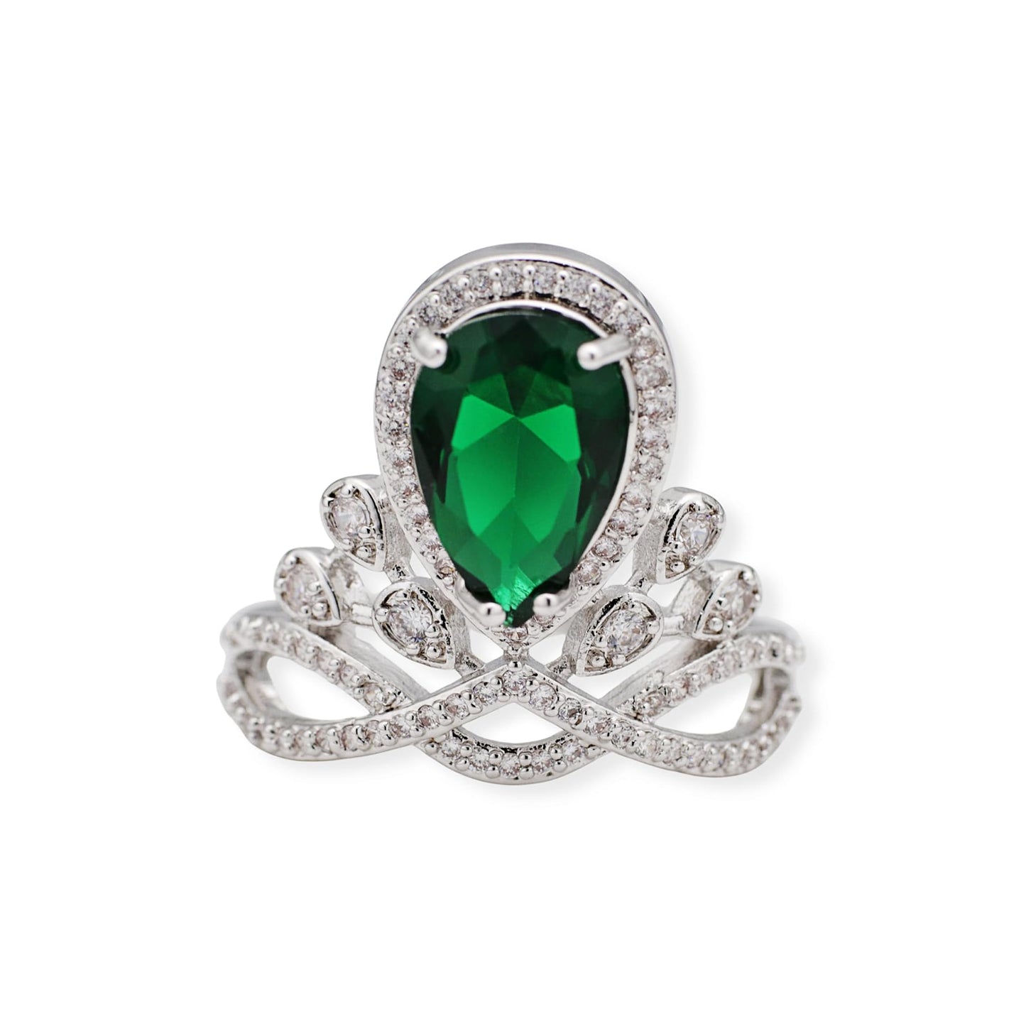 Warm Fortune Teardrop Emerald Engagement Ring for Women - 18K Gold Plated Cubic Zirconia, Wedding Proposal Gift, Romantic Promise, Size 9