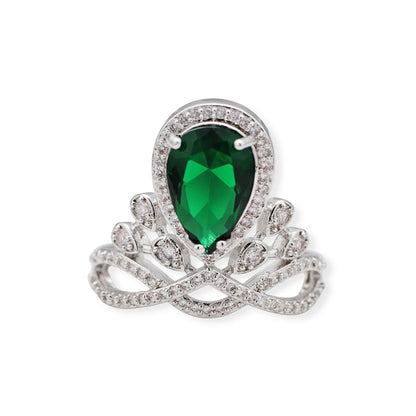 Warm Fortune Teardrop Emerald Engagement Ring for Women - 18K Gold Plated Cubic Zirconia, Wedding Proposal Gift, Romantic Promise, Size 9