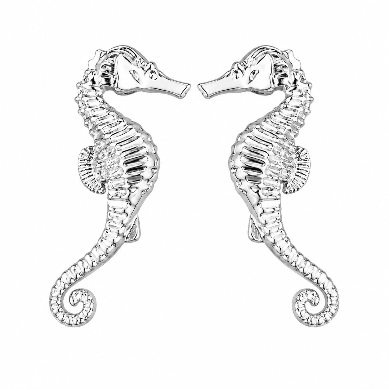 Warm Fortune 18K Gold Plated 3D Textured Seahorse Sculpture Stud Earrings for Adult Women Hypoallergenic - Valentine's Day, Mother's Day, Birthday Gift for Her